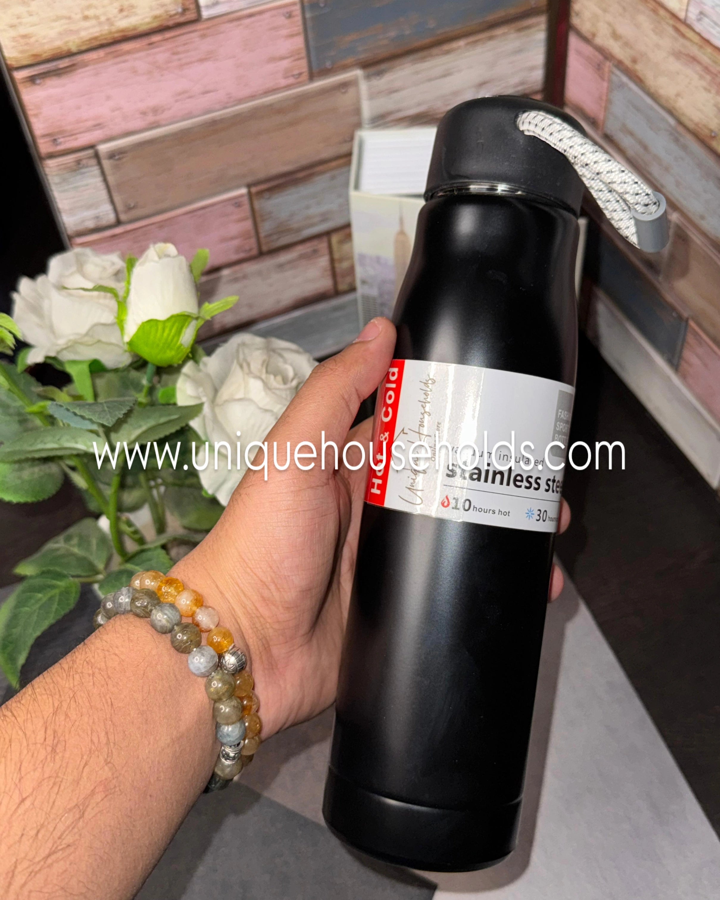 Stainless Steel Water Bottle 950 ml,Single Walled I Leak Proof Lid, Rust Proof I For School, Office, Gym I Black